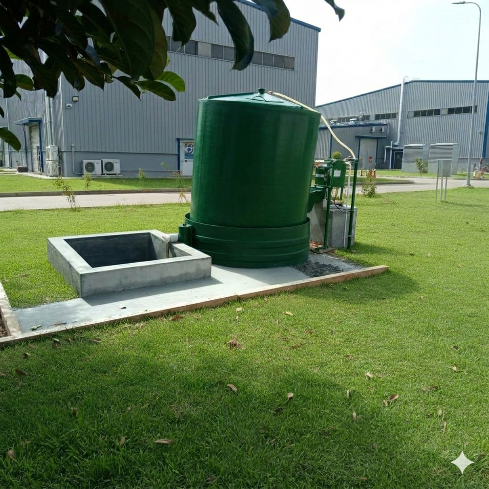 15 Cubic Meter Biogas Plant For Hotel, Industries, Hostel Waste And Resort - Color: Green