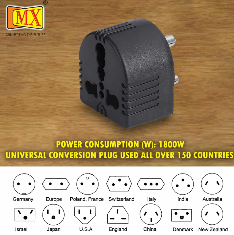 Mx 3-Pin Universal Conversion Plug, Converts Power From 5 Amp To 15 Amp, Flame Retardant Body Material, Travel Adaptor, Multi-Purpose Socket Connector - Warranty: No Warranty