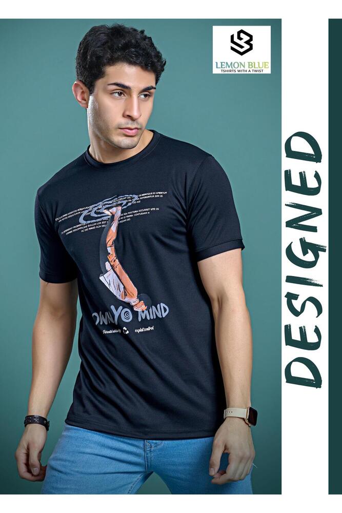 Mens Round Neck Black Printed T-Shirt - Color: Different Available