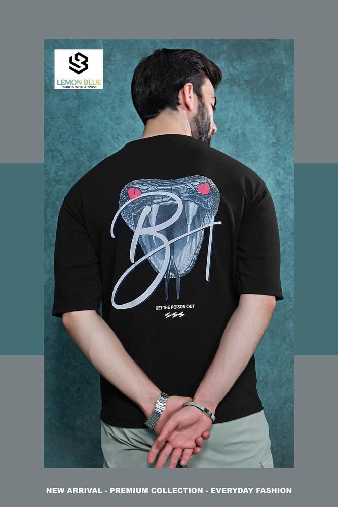 Mens Down Shoulder Black Printed T-Shirt