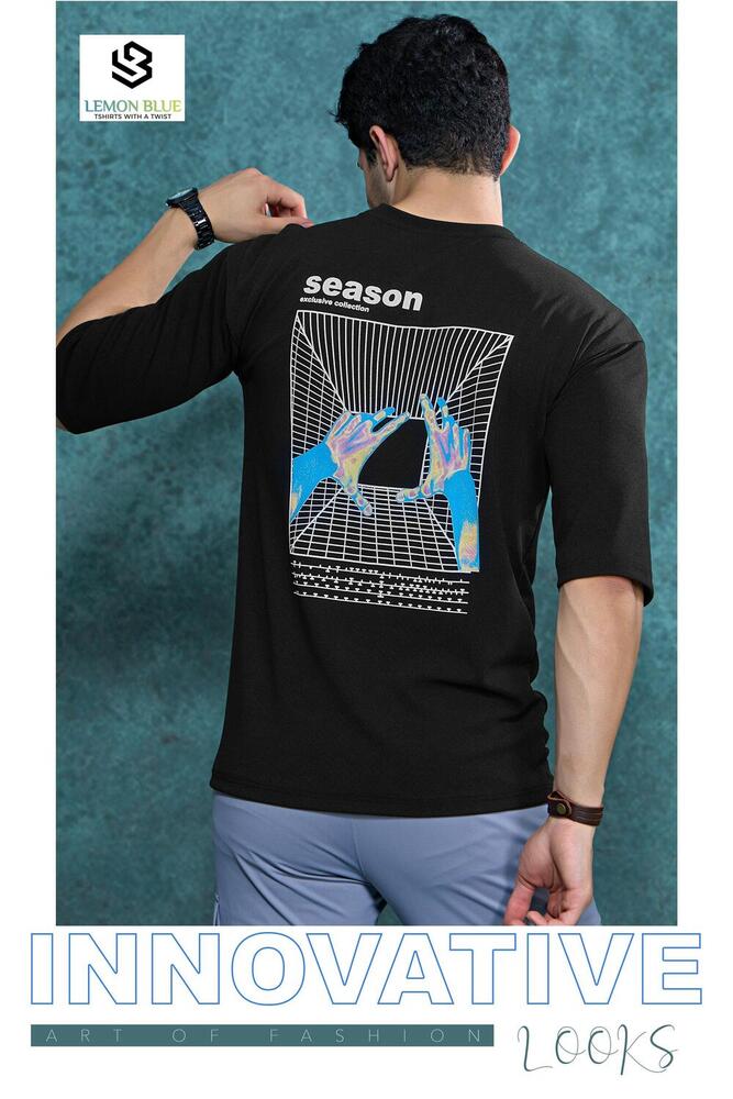 Mens Down Dark Shoulder Black Half Sleeves Printed T-shirt