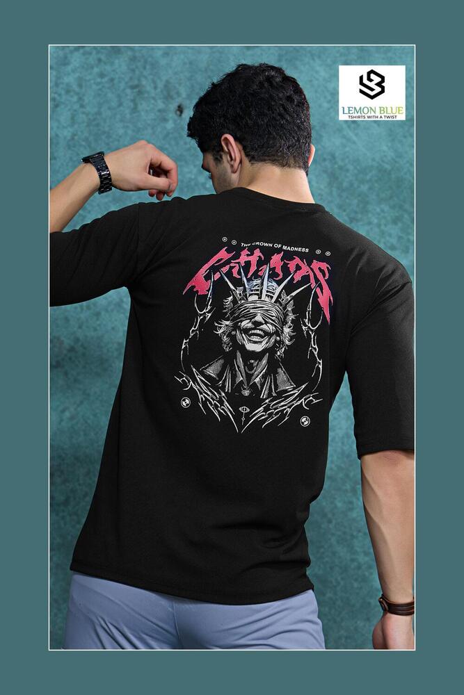 Mens Down Dark Shoulder Black Half Sleeves Printed T-Shirt