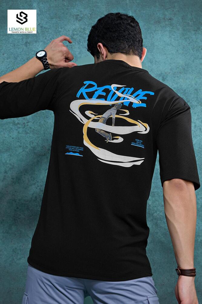 Mens Down Dark Shoulder Black Half Sleeves Printed T-Shirt