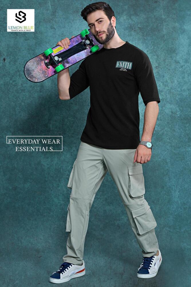 Mens Down Dark Shoulder Black Half Sleeves Printed T-shirt