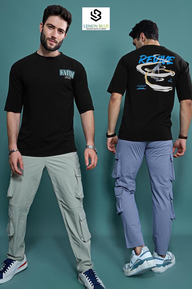 Mens Down Dark Shoulder Black Half Sleeves Printed T-shirt