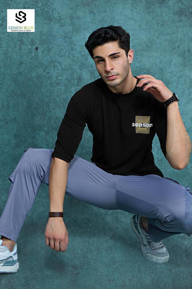 Mens Down Shoulder Black Half Sleeves Printed T-Shirt