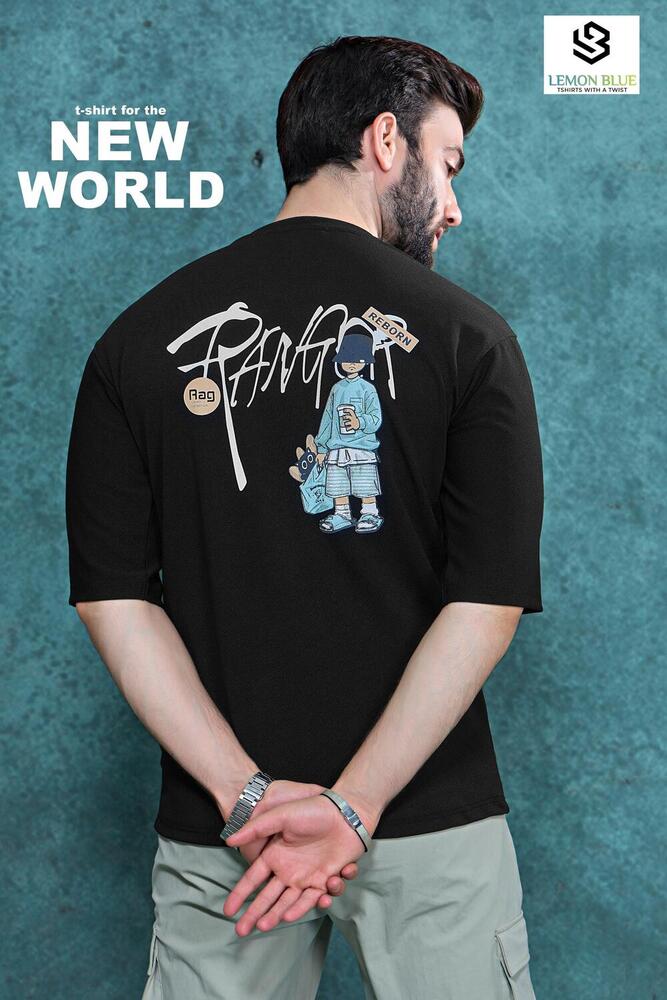 Mens Down Shoulder Black Half Sleeves Printed T-shirt - Color: Different Available