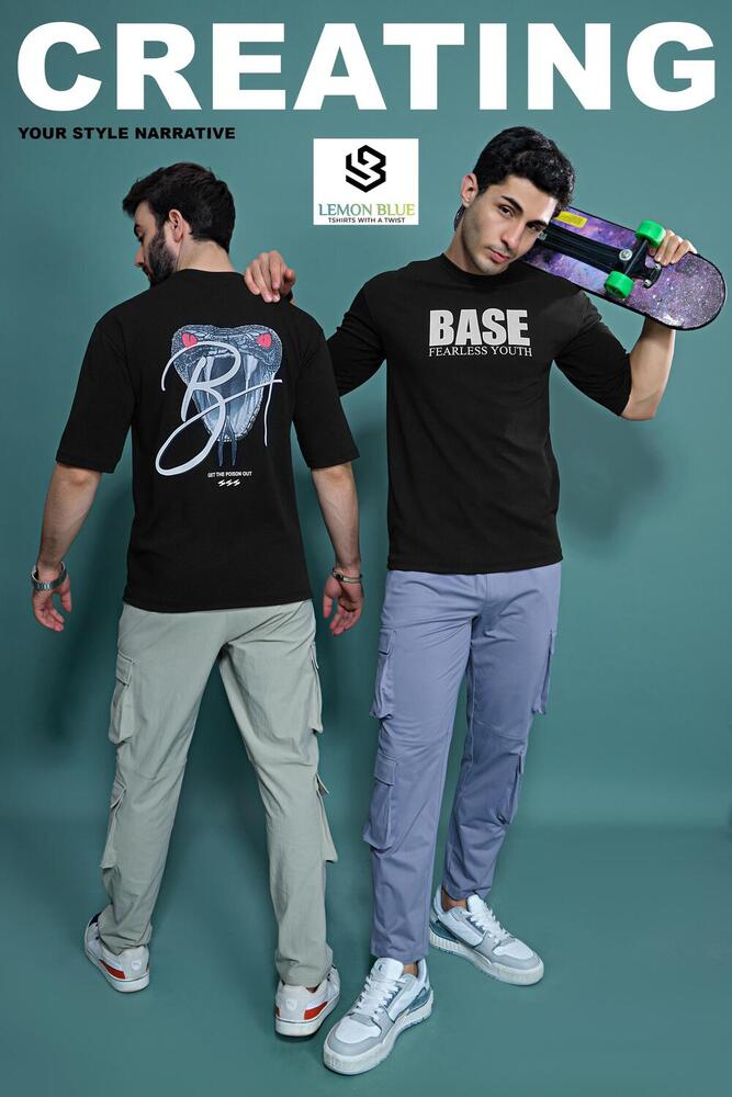 Mens Down Shoulder Black T-Shirt