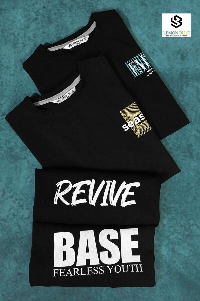 Mens Down Shoulder Black  T-Shirt