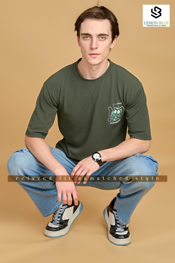 Mens Olive Green Down Shoulder T-Shirt - Color: Different Available