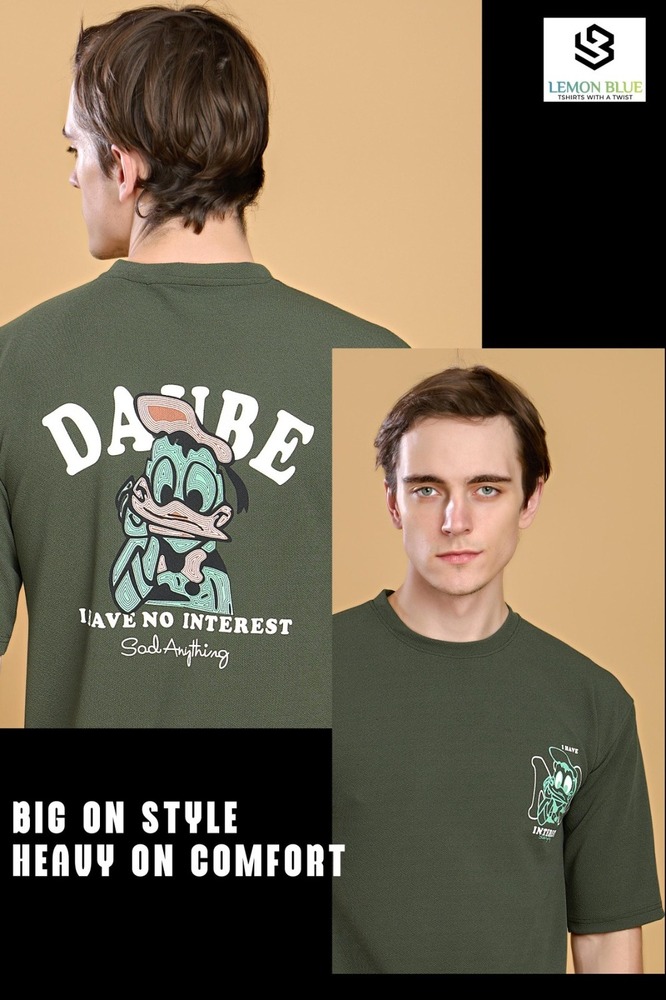 Mens Olive Green  Down Shoulder T-Shirt