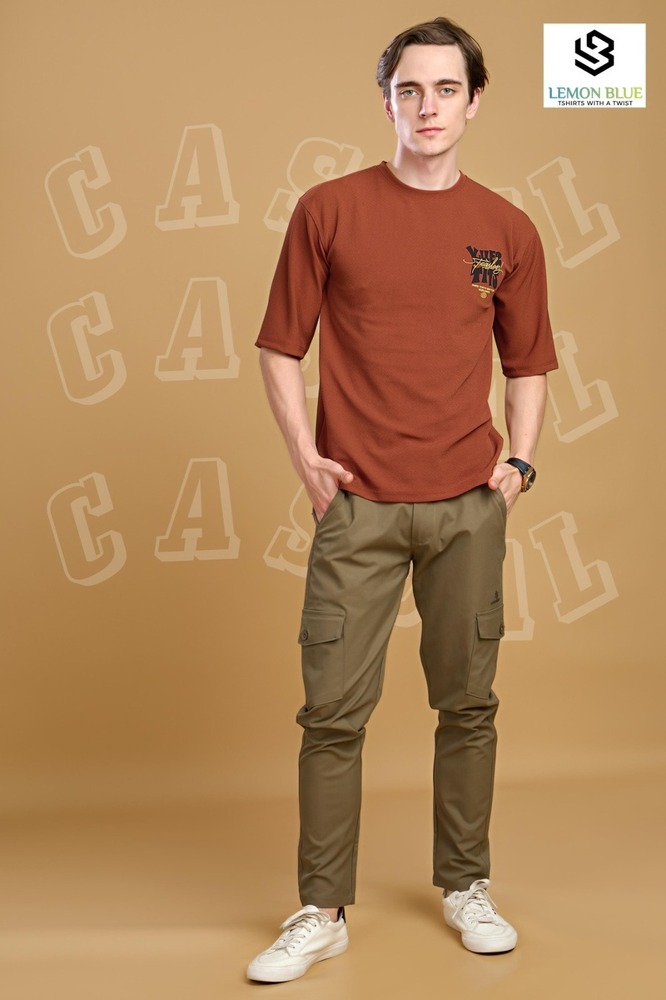 Mens Brown Down Shoulder T-Shirt - Color: Different Available