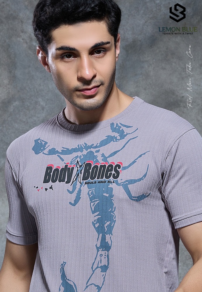 Mens Light Purple Half Sleeve With Puff Print T-shirt - Color: Different Available