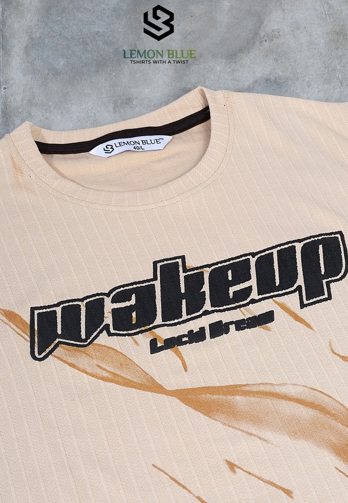 Mens Cream Color Half Sleeve With Puff Print T-Shirt