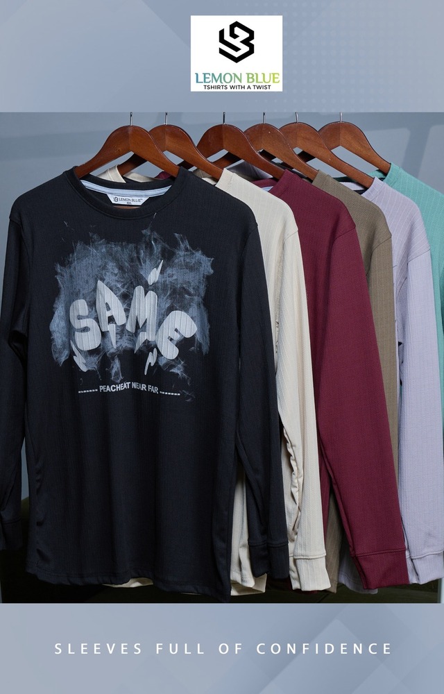 Mens Black Full Sleeve With Puff Print T-shirt - Color: Different Available