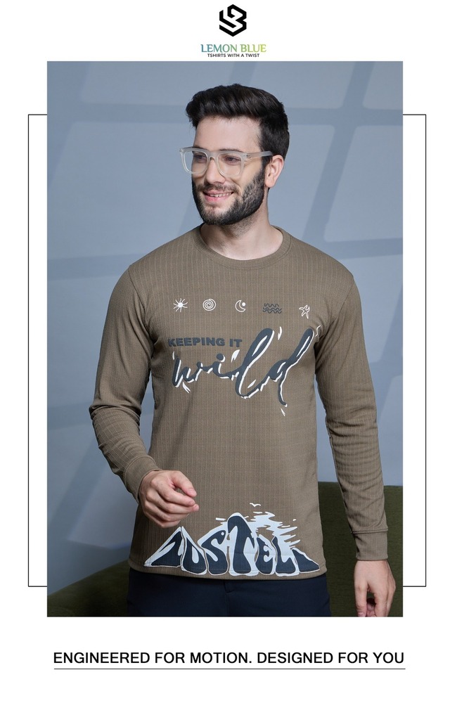 Mens Grey Full Sleeve With Puff Print T-shirt - Color: Different Available