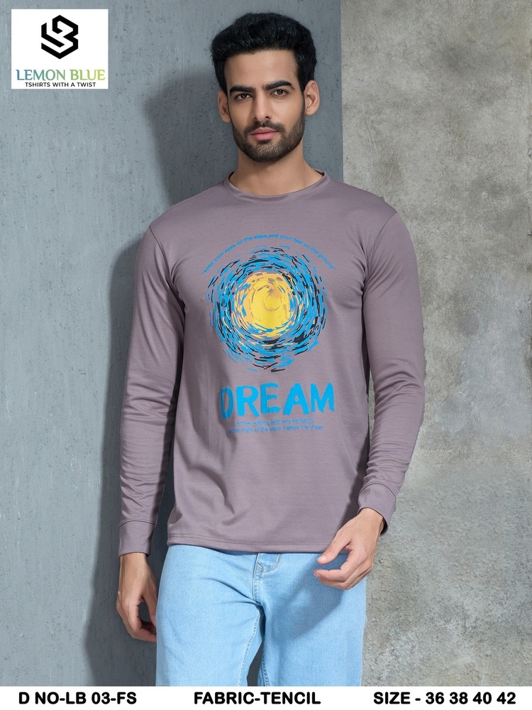 Mens Purple Basic Round Neck Puff Print With Hand Cuff Full Sleeve Tshirt - Color: Different Available