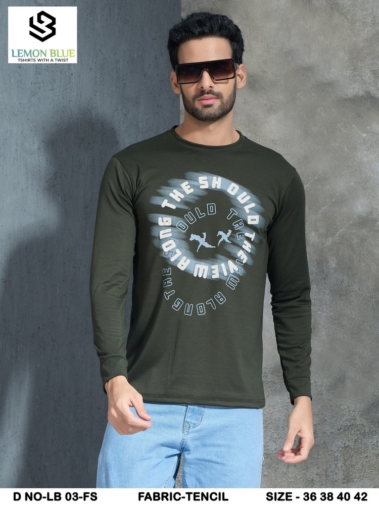 Mens Basic Round Neck Puff Print With Hand Cuff Full Sleeve Tshirt - Color: Different Available