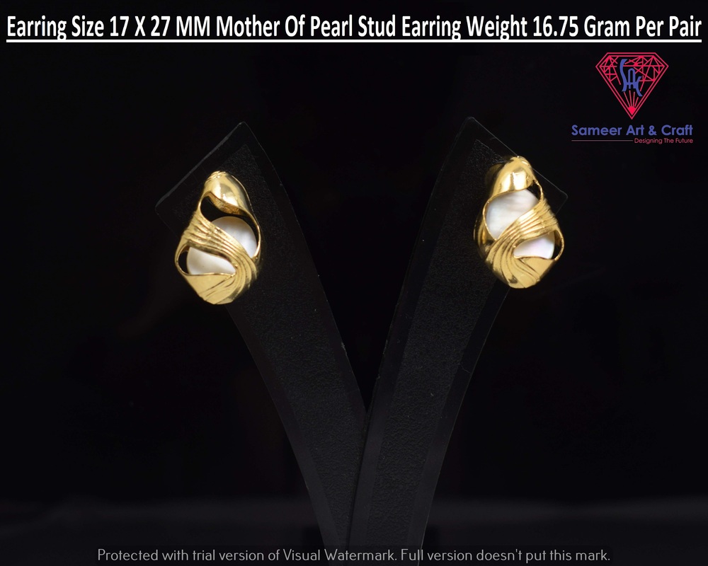 Stud Earring Brass With18k Gold Plated Mother Of Pearl Egg Style
