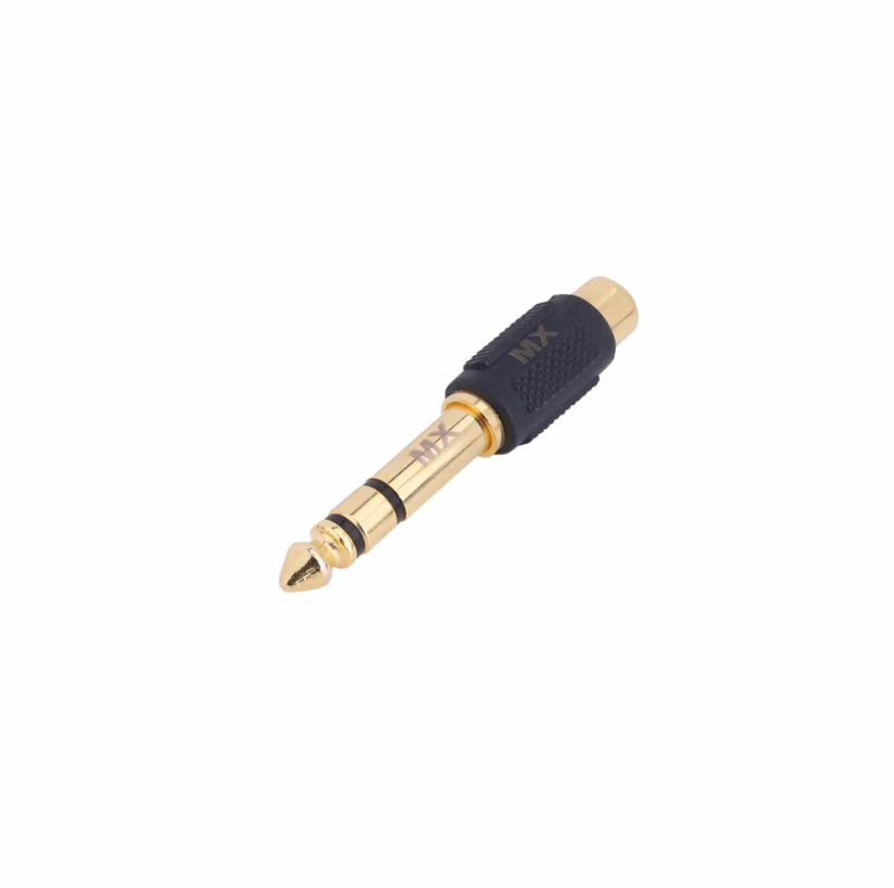 MX 6.35 मिमी P-38 स्टीरियो मेल से RCA सॉकेट फीमेल कनेक्टर (सोने की प्लेटिंग)
