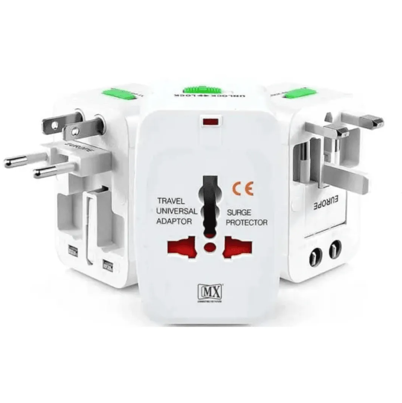 Mx Universal Travel Adapter, Worldwide All Over 150 International Countries With Led & Child Safety Shutter-Universal Socket Compatible In Uk, Europe, Usa, Australia, China, Japan & Thailand - Color: Blue