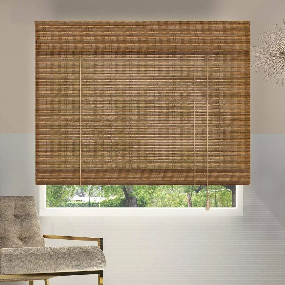 Bamboo Blind - Durable Bamboo Material, Various Size Options Available, Natural Brown Color, Modern Plain Design For Effortless Home Decor