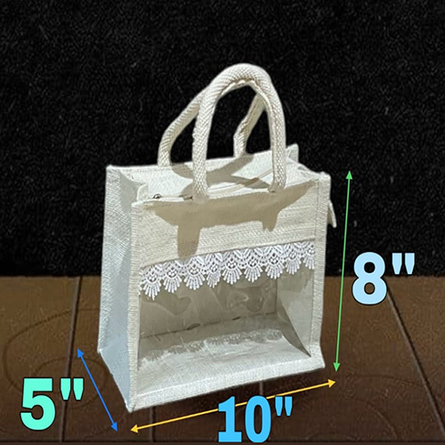 10X18 White Transparent Lace Jute Bag