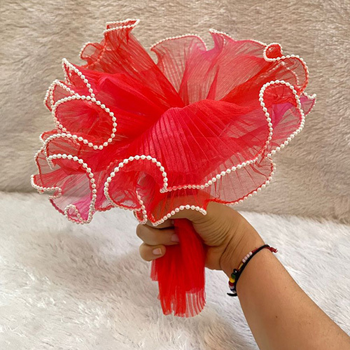 Red Pearl Bouquet Net Fabric