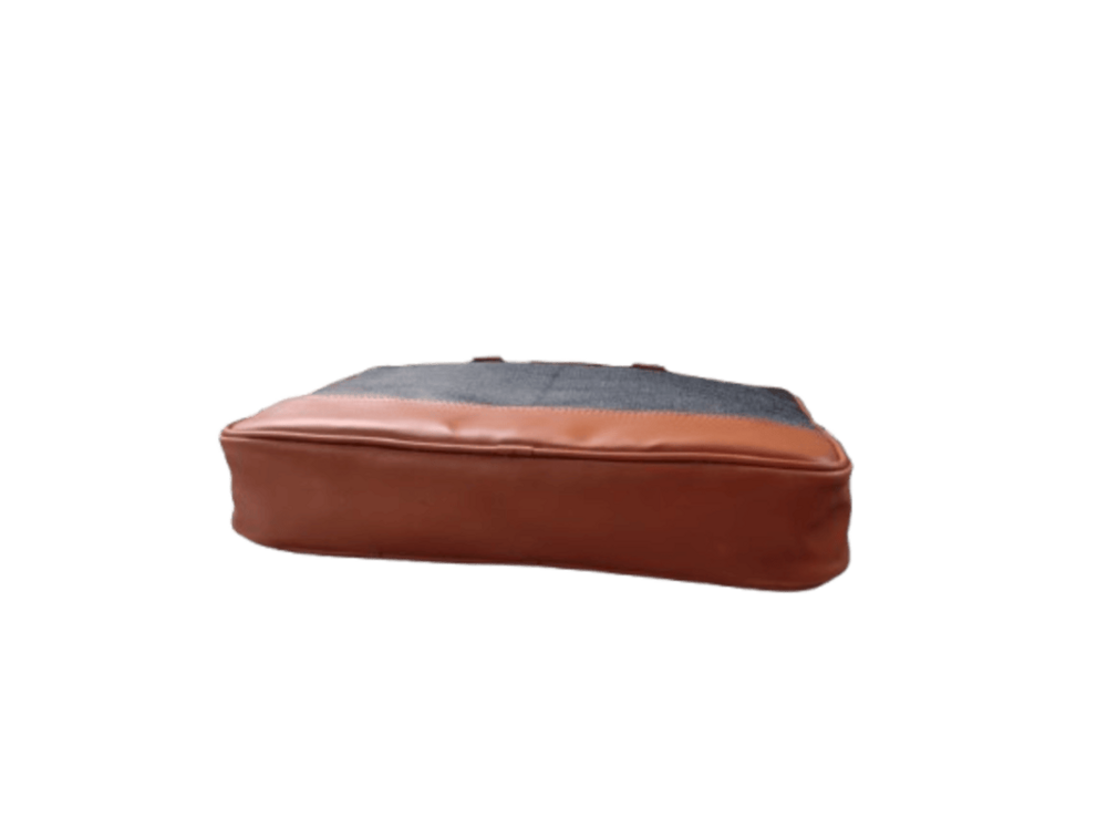 Brown Leather And Cot Laptop Bag