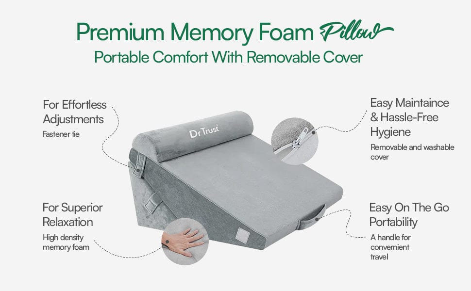 Dr Trust Usa Advanced Adjustable  Memory Foam Bed Wedge Pillow  With Head Rest Cushion - 354