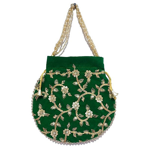 Velvet Potli Bag - Color: Green