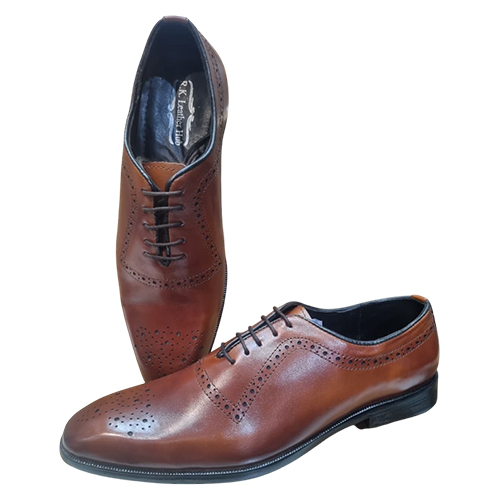 Brouge Brown Leather Shoes - Heel Size: 0.5 Inches
