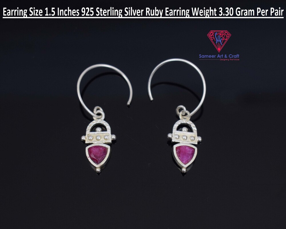 925 Sterling Silver Dyed Ruby Fashion Earring Unique Design