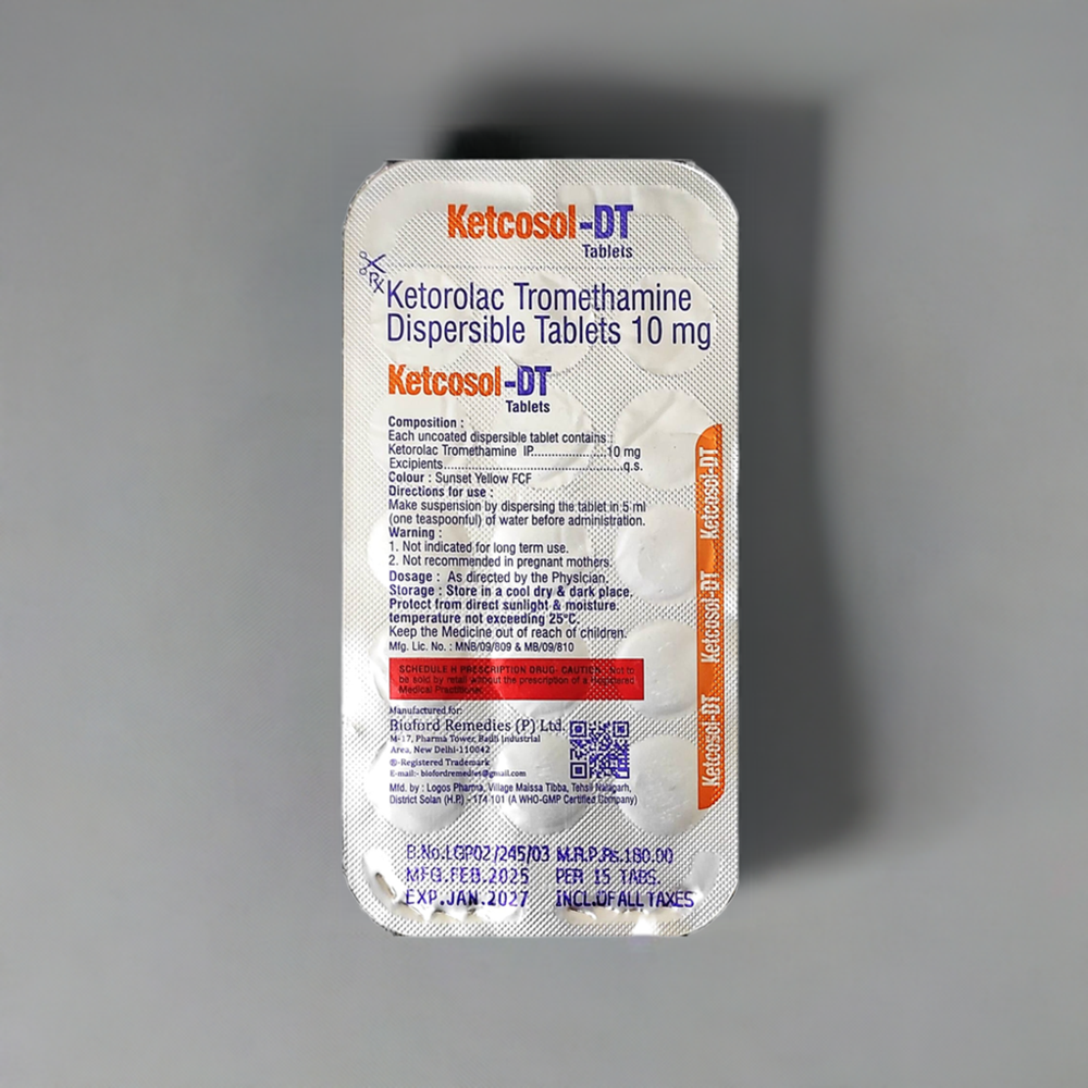 Ketcosol-dt 15 Tablets - Chemical Composition: Ketorolac Tromethamine 10 Mg