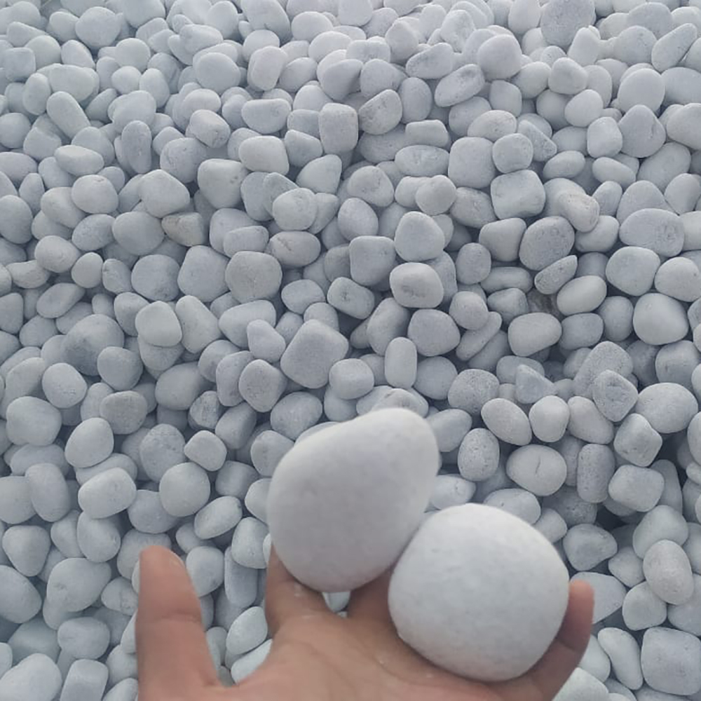 White Marble Pebble Stone - Shape: Round / Semi-Round / Oval