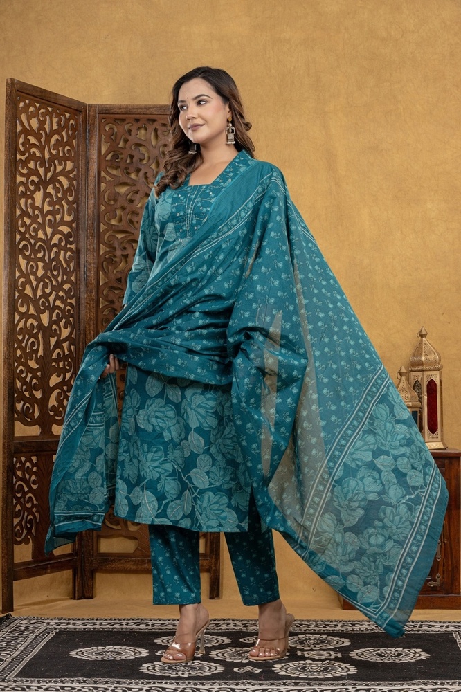 Cotton Kurti Pant Dupatta Set
