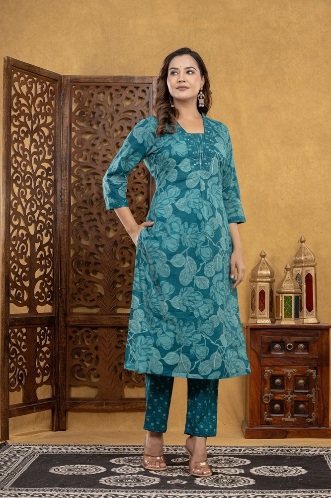 Cotton Kurti Pant Dupatta Set