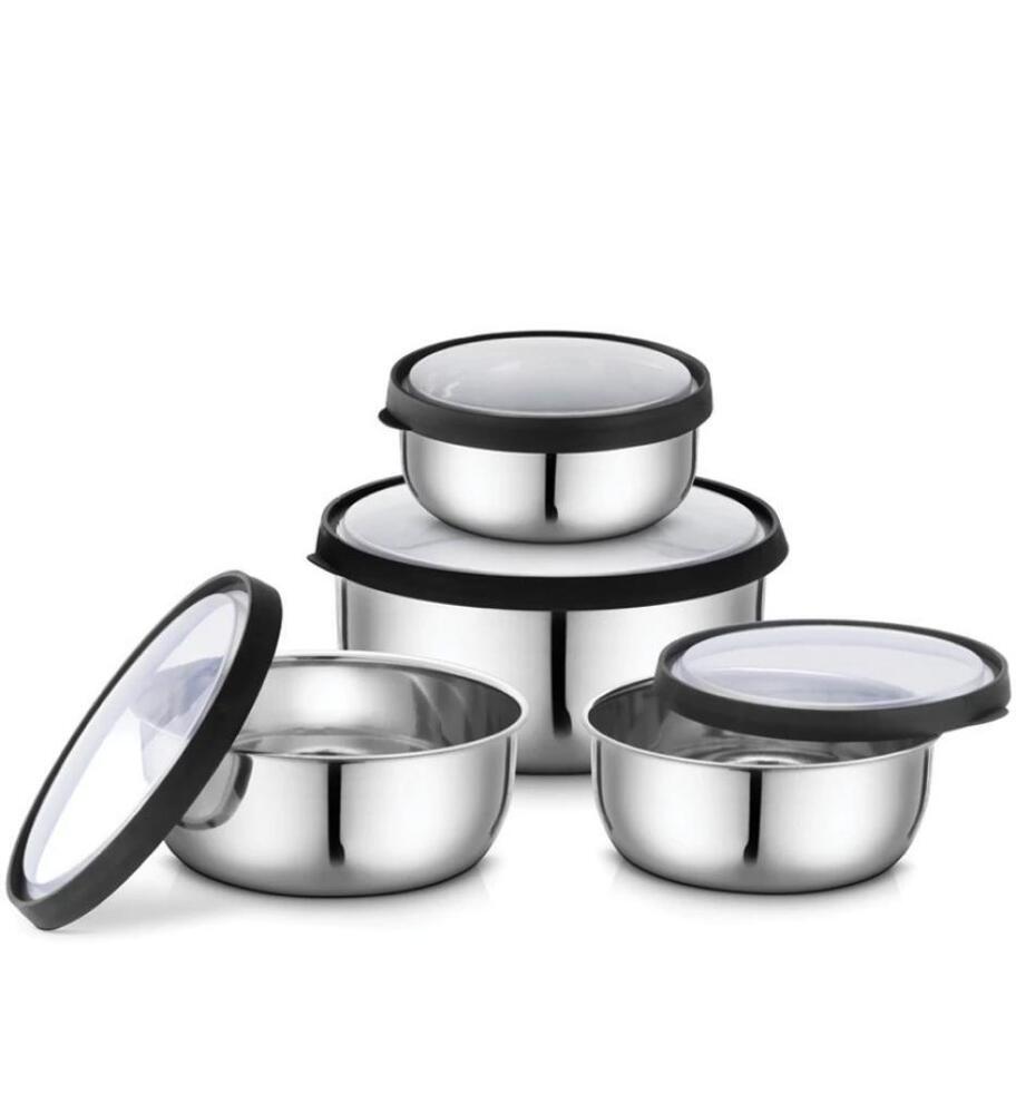 Ss Fresca Bowl Set Of 4 With Transparent Lids - Color: Silver And Black