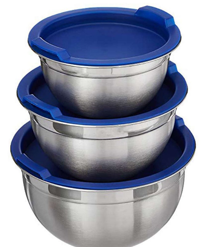 German Bowl Set With Inside Lid - Color: Silver And Blue
