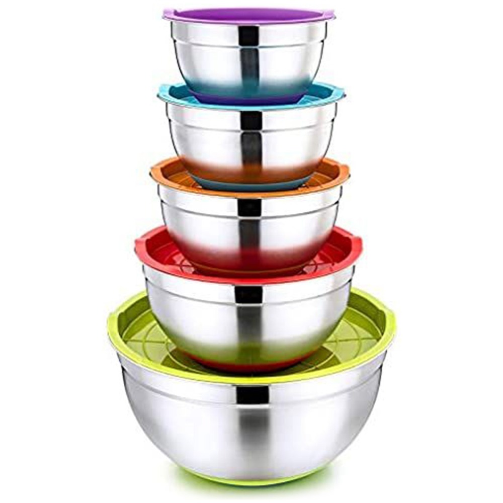 German Bowl With Inside Lid Set Of 5 - Color: Silver