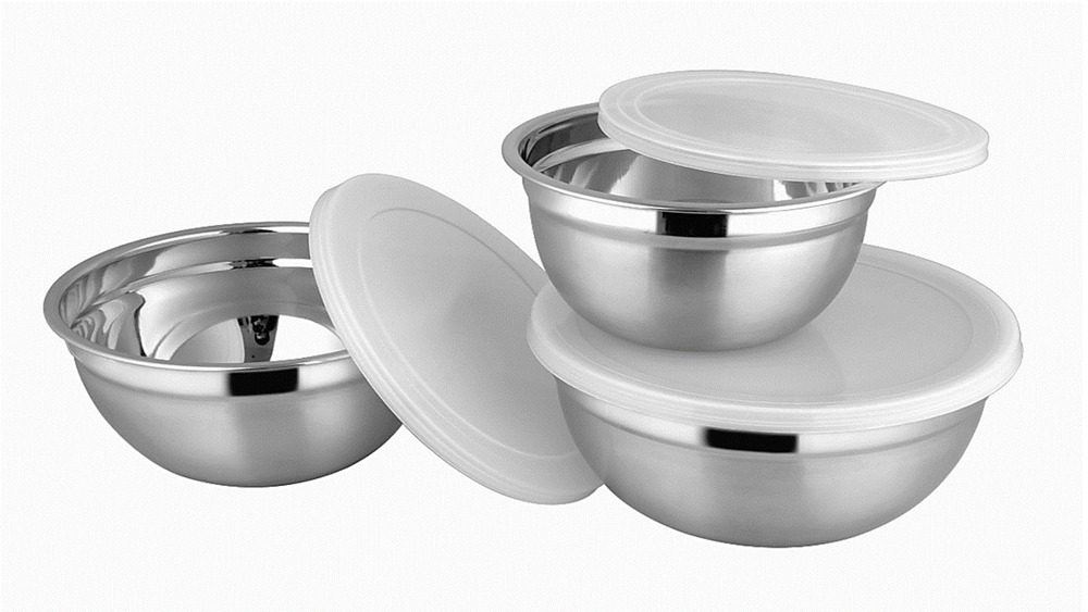 German Lid Bowl Set Of 3 - Color: Silver And White