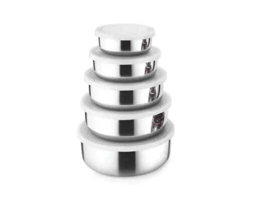 Lid Bowl Set Of 5 Pcs - Color: Silver And White