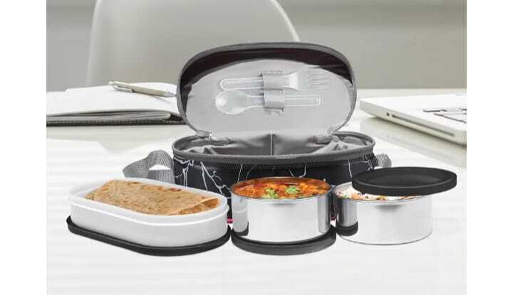 Oval Shape Lunch Box - Color: Silver And Black