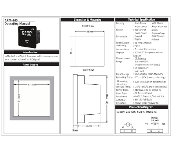 Apm-440 Digital Ac Ampere Meter - Material: Pvc Plastic