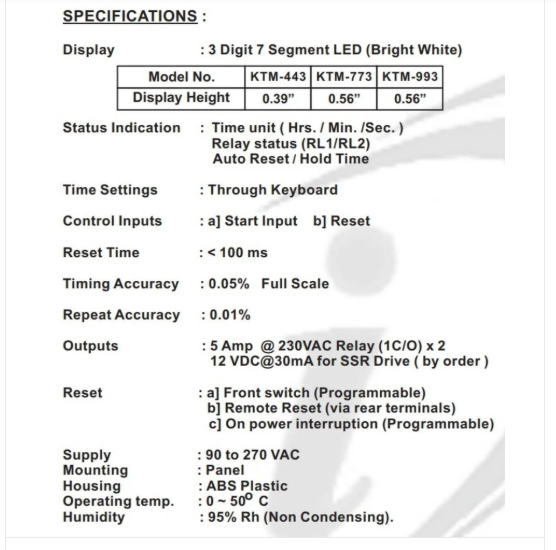 I-therm KTM-993 Digital Timer, 3 Digit 7 Segement Led