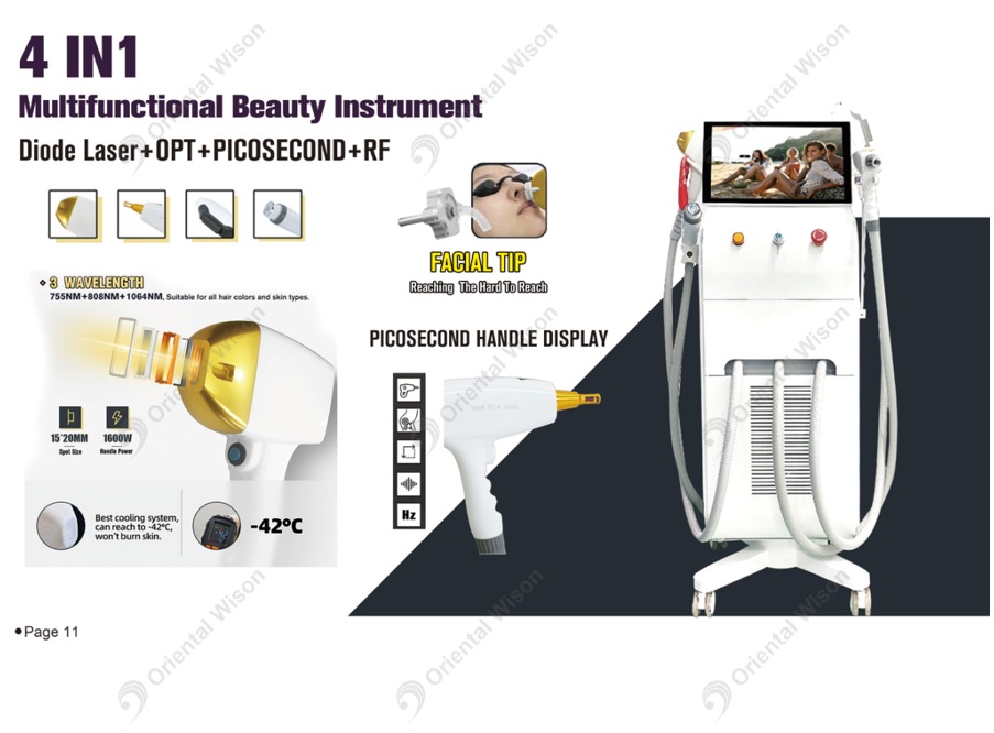 4-in-1  Diode Laser Machine (Hair Removal + OPT + PicoSecond + RF)