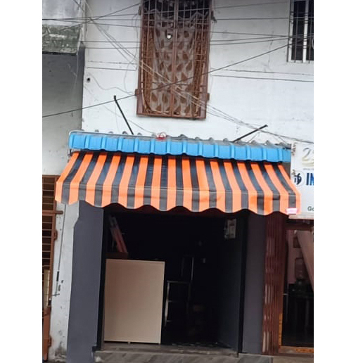 Pvc Striped Retractable Awning - Color: Orange & Black