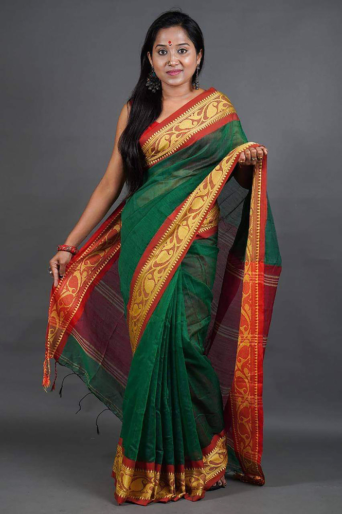 Dark Green Bangladeshi Handloom Saree - Color: Different Available