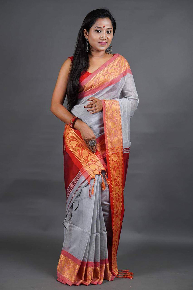 Grey Color Bangladeshi Handloom Saree - Color: Different Available