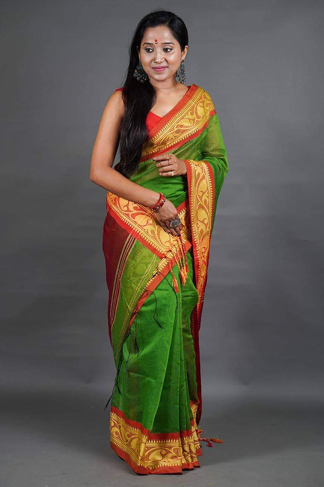 Green Color Bangladeshi Handloom Saree